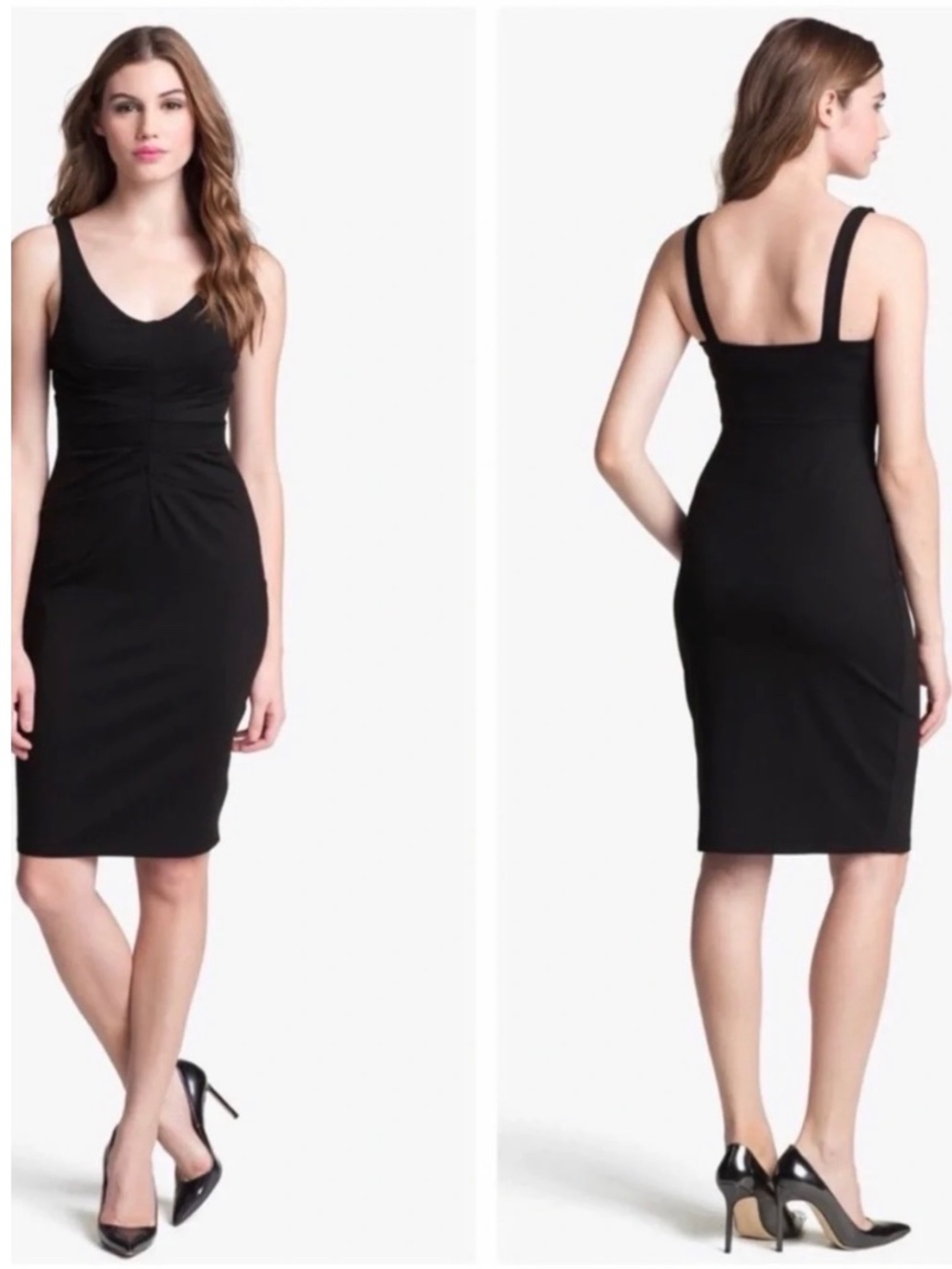 Susana Monaco Navy Ruched Dress Minimalist Stretch Sleeveless Cocktail Size L